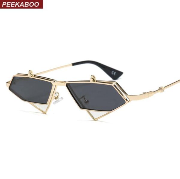 Peekaboo or steampunk flip up lunettes de soleil hommes vintage rouge métal cadre triangle lunettes de soleil pour femmes 2019 uv400 Y2006197618994