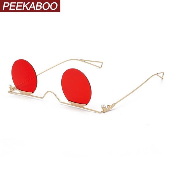 Peekaboo hommes lunettes de soleil rondes vintage fête rouge or cercle lunettes de soleil sans cadre pour femmes or métal uv400 MX200619203z