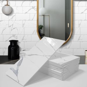 Schil en plak Backsplash PVC-tegel 4 inch x 8 wit marmer op wandtegels voor zelfklevende keuken badkamer wasgoed 231220