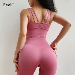 Peeli 2 piezas Yoga Set Jogging Suit Gym Fitness Ropa Mujer Seamless LeggingsSports Bra Workout Trajes deportivos Mujeres Sport Wear T200115