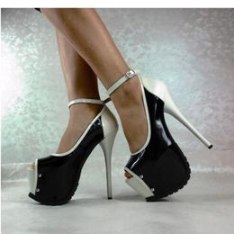 Peep hoog platform teen sandalen laarzen gemengde kleur dunne hak buckle riem mode aankomst zomer zwarte vrouwen schoenen st b b b b