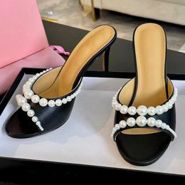 Peep Toe Women High Heel Slippers Runway Classic Brand Designer High Quality Pearl Decor Summer Nouveau Arrivée Sweet Style Female Outwear Party Robe Designer Slippers