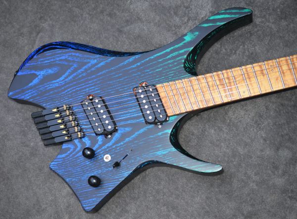 Pegs 2022 NK Frères fourrées 6 cordes guitare électrique sans tête couleur bleu profond cou