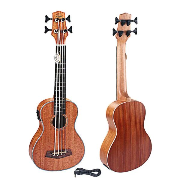 Clavijas de 30 pulgadas de ukelele de bajo eq sapele retro botón cerrado cuatro cuerdas guitarra madera hawaiian guitarra ukulele música instrumentos de música