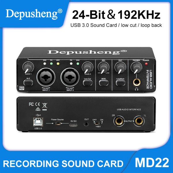 PEPS AUDIO Interface Depusheng MD22 USB 3.0 Carte son avec surveillance de la guitare électrique Enregistrement en direct pour Studio Singing Micro