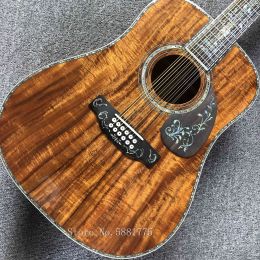 Pegs Custom 12 String KOA acoustique acoustique Guitare, Finderoard en ébène, Real Amblehone Shell Binding and Inclay, Guitarra