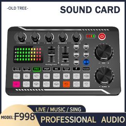 PEGS Multifunction F998 Professionele Bluetooth Sound Card USB External Gaming Webcast Studio Record KTV voor Guitar Mic Telefoon Computer