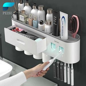 PEISI Multifunctionele tandenborstelhouder Automatische tandpasta Squeezer Dispenser Organizer Opslag Rek Badkamer Accessoires Set 210709