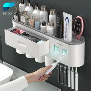 PEISI Porte-brosse à dents multifonctionnel Distributeur automatique de presse-dentifrice Organisateur Support de rangement Ensemble d'accessoires de salle de bain 220523