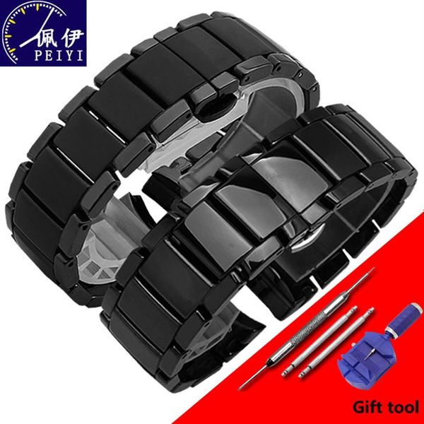 PEIYI poire chaîne de montre en céramique 22mm 24mm bracelet en céramique noire brillant et mat bracelet pour AR1451 1452 CJ191225211L