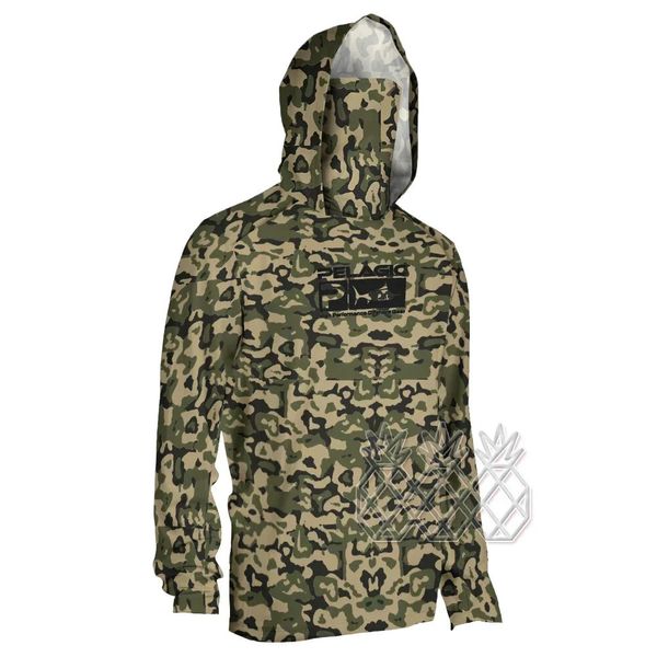 PELAGIC Hommes Pêche À Capuche Chemises Camouflage Manches Longues Vêtements De Pêche Avec Masque Uv Cou Guêtre Respirant Pêche Jersey 240220