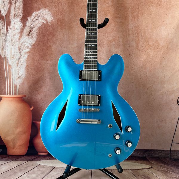 Pelham Blue DG-335 Guitare électrique semi-creuse finition brillante Corps en érable Manche en acajou 22 frettes Performance polyvalente