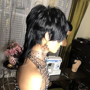 Peluas 100% brésilien brésilien pixie pixie bob courte bob wig with bangs wave wavy homme wig wig ne pas en dentelle pleine perruque sans glue pour les femmes africaines