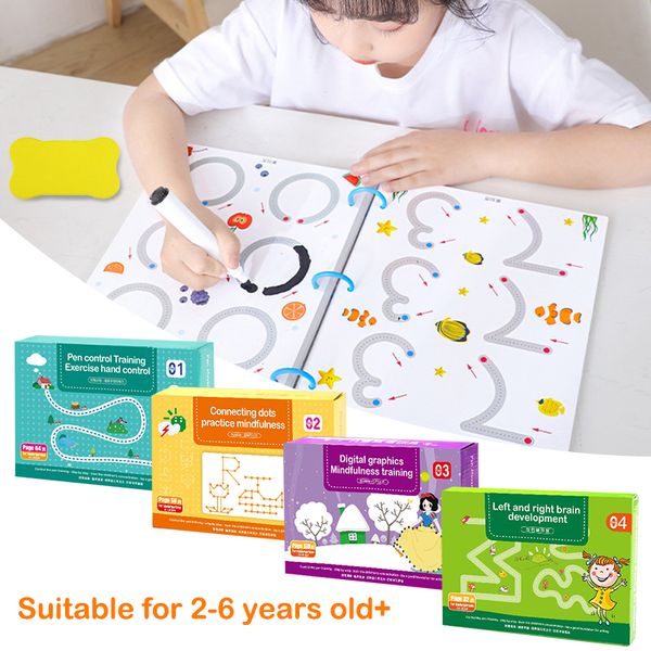 Libro de entrenamiento con Control de bolígrafo, juguete de dibujo Montessori, juego de combinación de matemáticas con forma de Color, tableta de dibujo para niños, juguete educativo