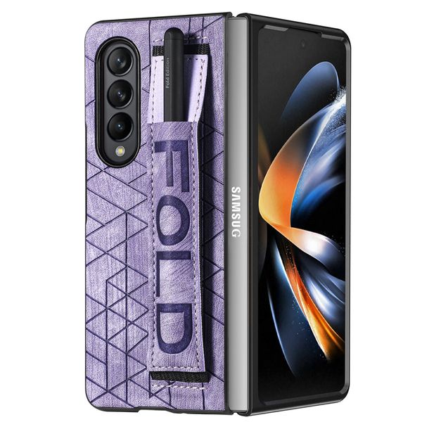 Funda de teléfono de cuero PU con correa de muñeca elástica con soporte para bolígrafo para Samsung Galaxy Z Fold5 Fold 4 5G Z Fold 3