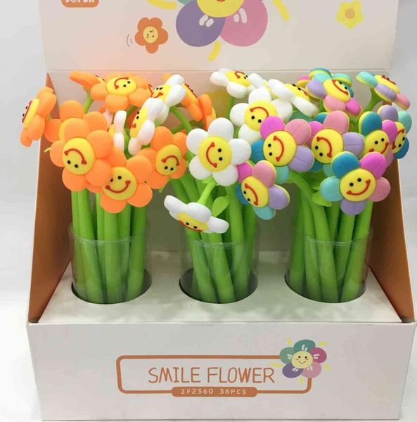 Bolígrafo Estudiante coreano Regalo de papelería Gel de sílice completo Columpio Encantadora cara sonriente Flor Girasol Hoja tierna Firma neutral4816365