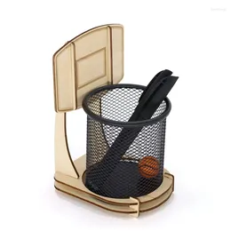 Paute de crayon stylo à main le support de basket-ball en bois Organisateur de tasse de maille métallique Accessoires de bureau pour hommes