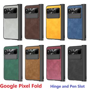Étuis en cuir pour fente pour stylo pour Google Pixel Fold Case Support Charnière Film de protection Couverture d'écran