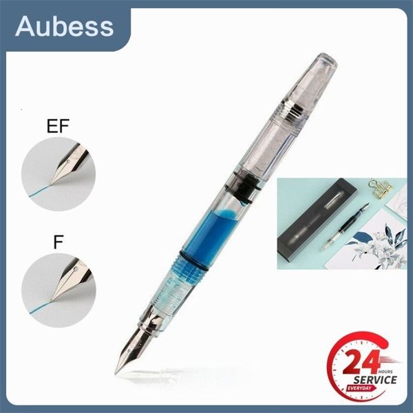 PENBBS 494 stylo plume à Piston résine transparente EF F Nibs école bureau stylo d'affaires pour écrire des cadeaux de noël stylo fournitures scolaires 240307