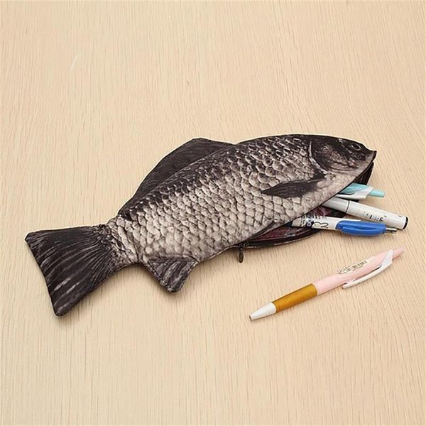 Sacs à crayons pour enfants, pochette de maquillage en forme de poisson réaliste, trousse à crayons avec fermeture éclair, porte-crayon pour la rentrée scolaire