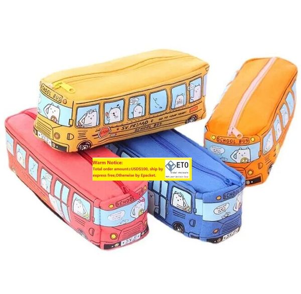 Sac à crayons dessin animé école Bus voiture papeterie sacs animaux mignons toile porte-crayon étui pour garçons filles fournitures scolaires jouets cadeaux LL