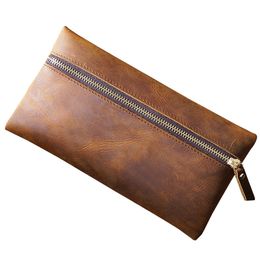 Crayon Sacs 100% Nature En Cuir Véritable Rétro Stylo Sac Vantage Grande Capacité En Cuir De Vachette Zipper Crayon Cas Titulaire Bureau Fournitures Scolaires Cadeau 230327