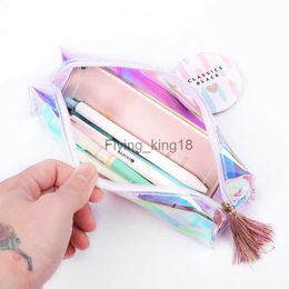 Pennenzakken 12 stuks Kawaii Transparant Glitter Etui Briefpapier Creatief Mode Pvc Pennenzak School Pennenbakje Benodigdheden Student Geschenk HKD230831