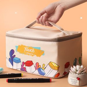 Pencil Bags 210 Slot Largecapacity Marker Storage Bag Watercolor Pen Finishing Box Student Portable Leather Waterproof and Durable 230807