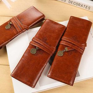 Potloodzakken 2pc Brown Pen Tas 1957 cm Leather Storage Pen Case Stationery Office School Sprogramma's Writing Gift J230306