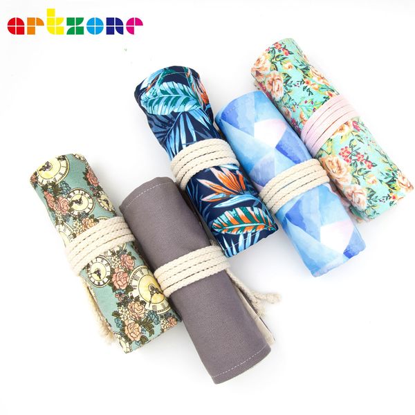 Sacs à crayons 72 trous en toile Wrap Roll Up Pencil Bag Pen Case Holder Pochette de rangement postale 230714