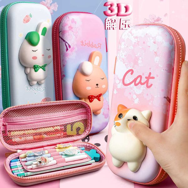 Bolsas de lápices Adorable Estuche de lápices 3D Organizador de papelería Suministros escolares para niñas EVA Pink Pen Bolsa Titular Kawaii Eraser Bag Squishy Cat J230306