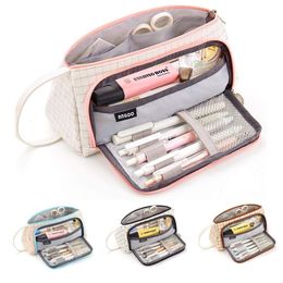 Potloodzakken Angoo Special Grid Pen Case Multi Slot Plaid Storage Bagorganizer voor briefpapier cosmetisch student A6443 230225