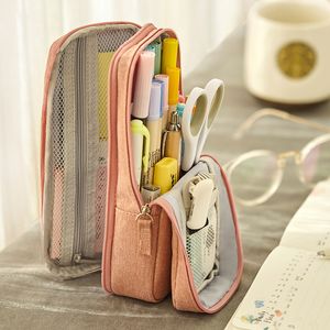 Sacs à crayons Angoo Youth Pen Bag Trousse Mint Stripe Simple Pink Dots Toile Stylos Support de téléphone Pochette de rangement pour papeterie scolaire F171 230327