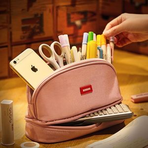 Potloodzakken Grote mondpen Zak Case Meerlagen Dual Storage Ruimte Leuke zakorganisator Stoffeerderij voor studie School Cosmetisch E6439