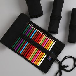 Sacs à crayons couleur noire étui d'école rouleau 24/36/48/72 trous étui à crayons toile grand sac à stylos pour filles garçons papeterie Pouch1