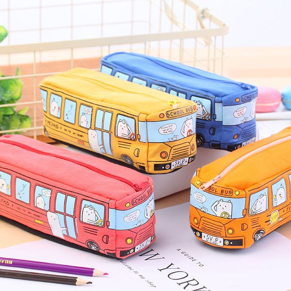 Sacs à crayons dessin animé Bus sac toile grande capacité voiture fermeture éclair stylo étui à crayons pour étudiant papeterie fournitures scolaires 230802