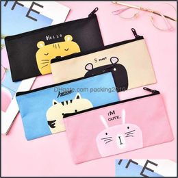 Potloodzakken cases kantoor schoolbenodigdheden zakelijk industrieel 1 stuk lytwtws nieuwe schattige cartoon kawaii cat draagbare canvas pen pouch tas sta