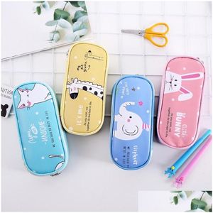 Crayon Sacs Coin Sac De Rangement Pu Stylo Pochette Titulaire Étanche Fermeture Éclair Cas Mignon Dessin Animé Durable Organisateur Enfants Cadeau Drop Delivery Offic Dhep7