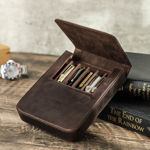 Potloodzakken Contact Familie Handgemaakte Fountain Pen Case Leer voor mannen Vrouwenhouder Pen Pouch Retro Pen Box Organisator Boys Girls School 230505