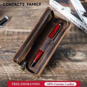 Sacs à crayons CONTACTS FAMILLE Cuir Single Slots Pen Case Zipper Portable Retro Pen Holder Office School Pencil Case Pouch Stationery Supply HKD230901