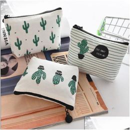 Potloodzakken creatieve cactus potlood kas portemonnee canvas draagbare pen geld portemonnee streep streep ritsje zak pocket sleutelhanger cadeauzakje 160 n2 dr dhsos