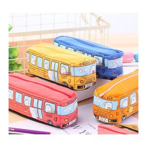 Pencil Bags Creative Large Canvas Car School Supplies Bus Cases Pouch Girl Boys Stationery Pen Case Storage Holder Drop Delivery Off Dhi8F