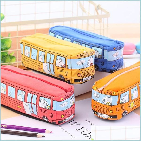 Sacs à crayons Creative Grande toile Car School Supplies Bus Cases Pouch Girl Boys Papeterie Pen Case Titulaire de stockage Drop Delivery Off Dhvgx