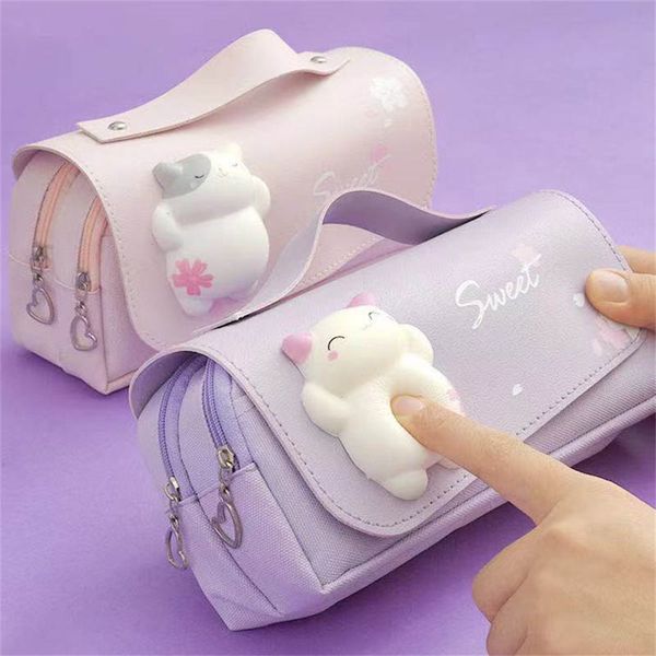 Bolsas de lápiz lindo gato descompresión estuche lápiz de lápices grandes chicas portátiles bolsas de lápiz bolsillo bolsillo de la escuela kawaii estator de papelería 221128