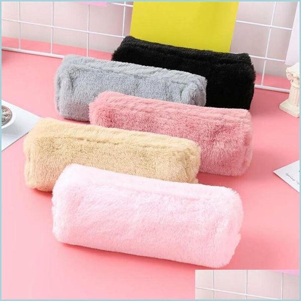 Crayon Sacs Mignon Colorf En Peluche Crayon Cas Sac D'école Papeterie Crayon Kawaii Filles Fournitures Outils Titulaire De Stockage Poche Drop Deli Dh7Ht