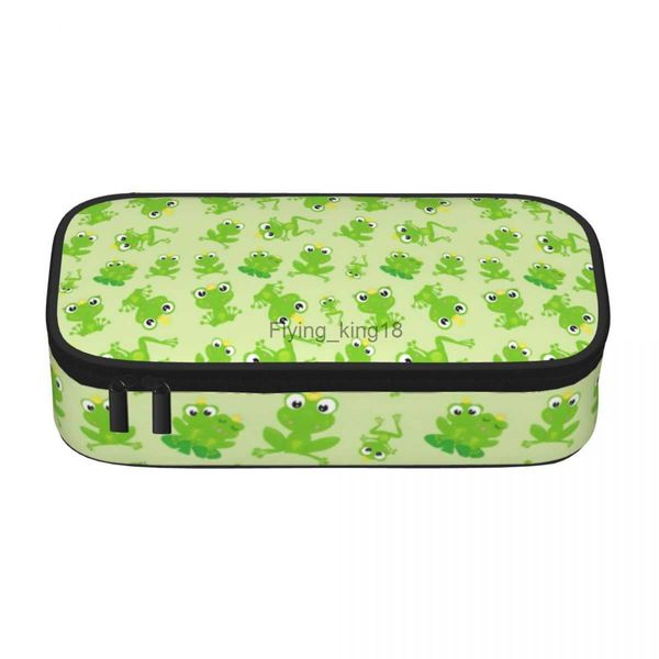 Sacs à crayons Mignon Grenouille Crayon Cas Vert Animal Imprimer Collège Pour Enfant Fermeture À Glissière Boîte À Crayons Rétro Multi Fonction Stylo Pochette HKD230831