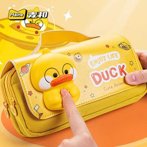 Sacs à crayons Trousse à crayons de décompression pour filles Big Leather Canvas Cute Anime Pig Duck Pen Box Pouch Bag Fournitures scolaires Kawaii Papeterie J230306