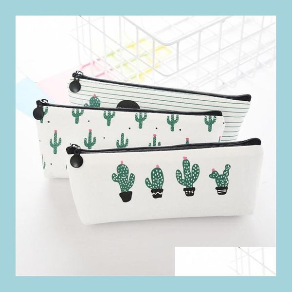 Bolsas de lápices Tela Lona Cactus Estuche de lápices Pluma escolar linda Novedad Papelería Oficina Caja de crayones Bolsa Suministros Kawaii Entrega directa 2 Dhyj2