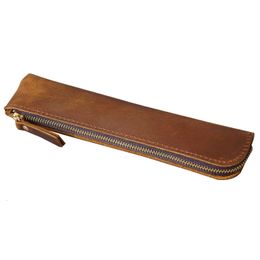 Potloodzakken Rits van echt rundleer Etui Retro lederen pennenzak Opbergetui voor pennen Stationery School Office Supplies 20*4.5cm 230620