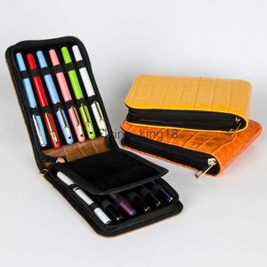 Sacs à crayons Stylo à plume en métal de haute qualité, stylo à bille orange, sac à stylo en cuir Pu pour capacité 12 pièces, stylos cadeaux de luxe pencil bag HKD230831